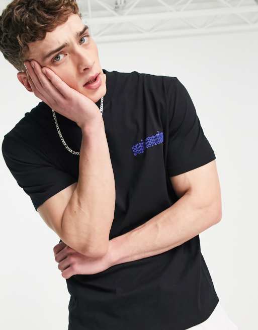 ASOS DESIGN relaxed T-shirt in black with front and back blue