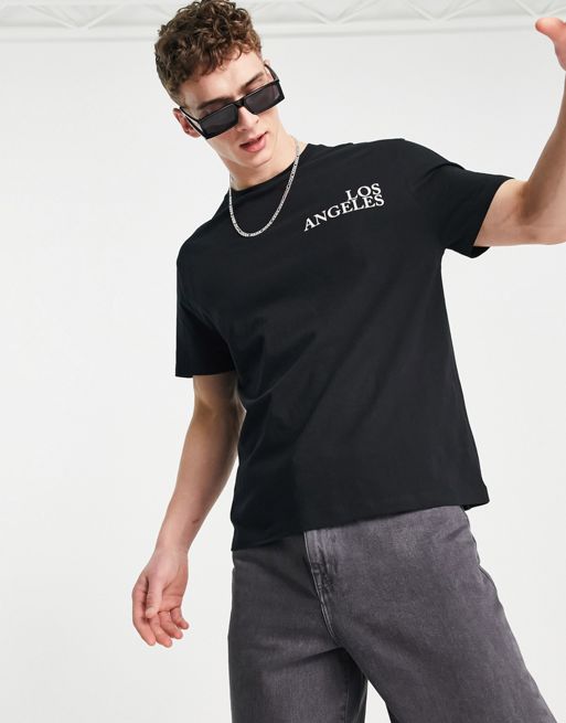 ASOS DESIGN relaxed T-shirt in black with front and back blue