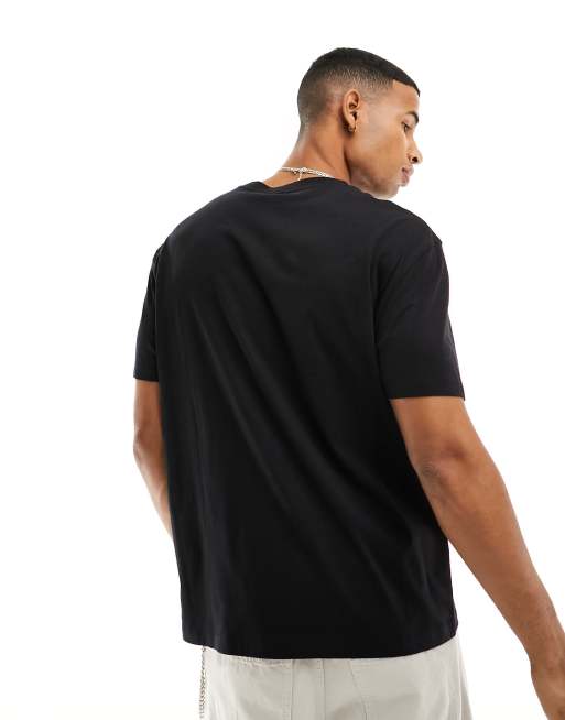 ASOS DESIGN relaxed T-shirt in black with front and back blue