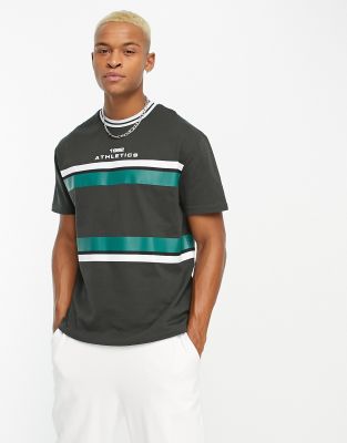 ASOS DESIGN relaxed t-shirt in black with green & white colour block and front print
