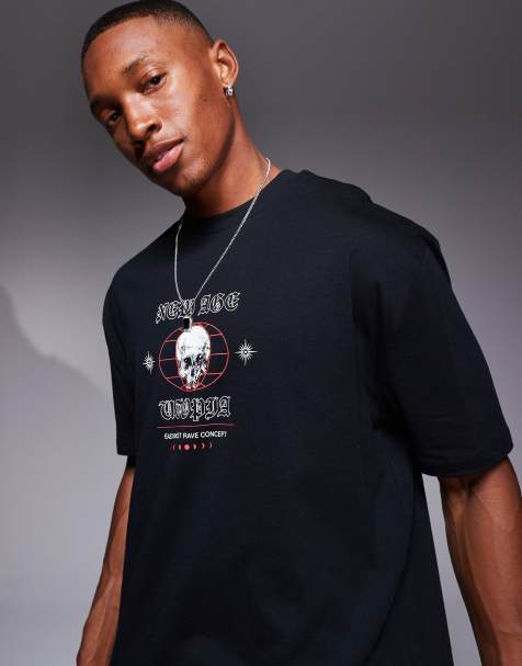 ASOS DESIGN relaxed t-shirt in black with skull chest print - view 1