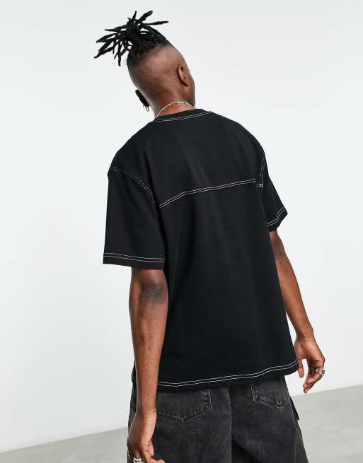 ASOS DESIGN relaxed t-shirt in black with white contrast stitching, 2 of 4