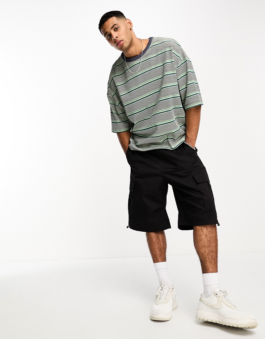 ASOS DESIGN relaxed t-shirt in blue and green vertical stripe in waffle texture