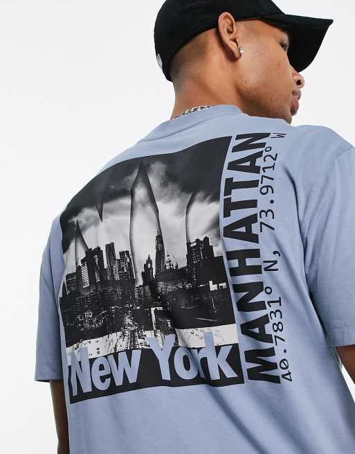 ASOS DESIGN relaxed T-shirt in blue gray with photographic