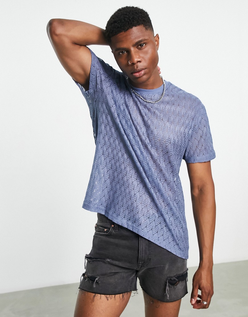 ASOS DESIGN relaxed t-shirt in blue lace texture