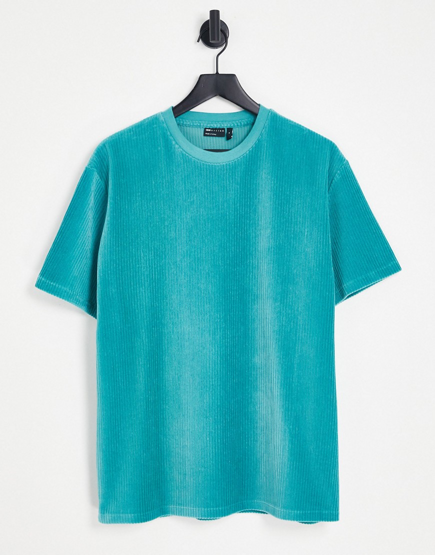 ASOS DESIGN relaxed t-shirt in blue ribbed velour-Green