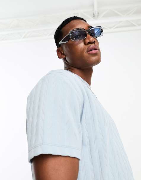 ASOS DESIGN relaxed t-shirt in blue striped towelling texture