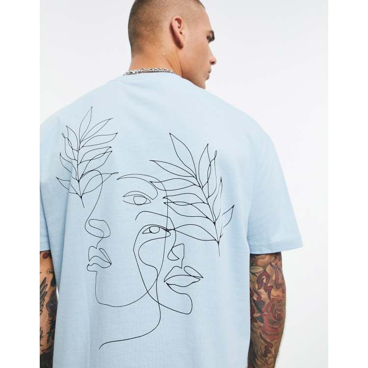 ASOS Design Oversized T-Shirt in Ecru with Floral Line Drawing Back graphic-Neutral