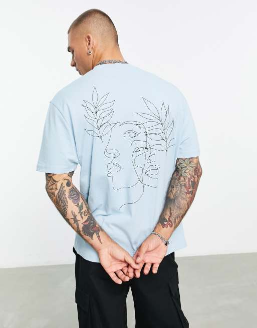 ASOS DESIGN relaxed T-shirt in blue with abstract line drawing