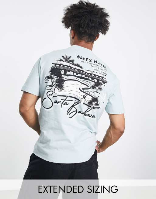 ASOS DESIGN relaxed t-shirt in blue with vacation front & back print