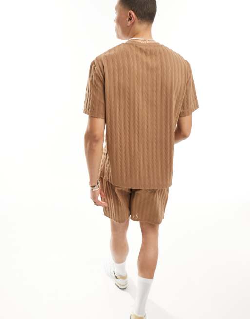 ASOS DESIGN relaxed t-shirt in brown textured stripe (part of a set), 3 of 4