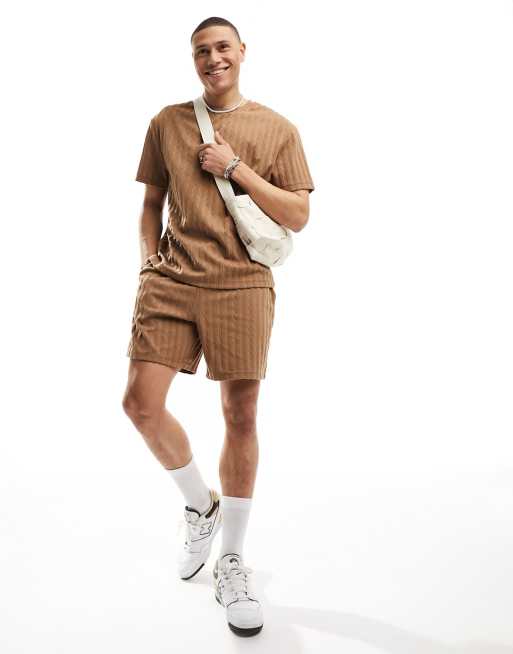 ASOS DESIGN relaxed t-shirt in brown textured stripe (part of a set), 4 of 4