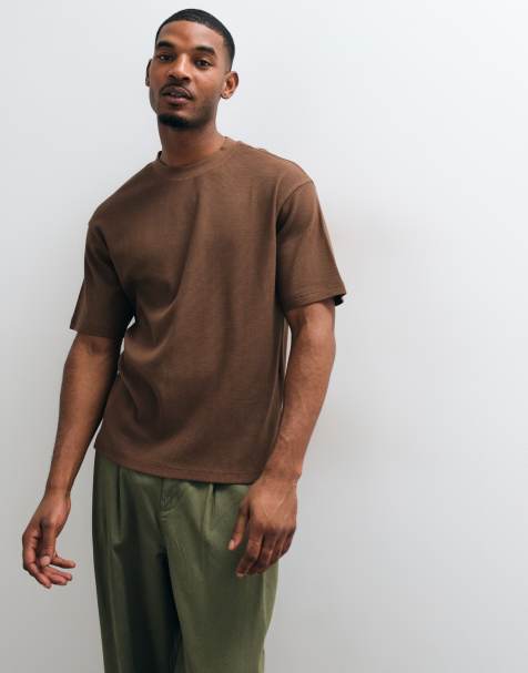 ASOS DESIGN relaxed t-shirt in brown waffle - view 1