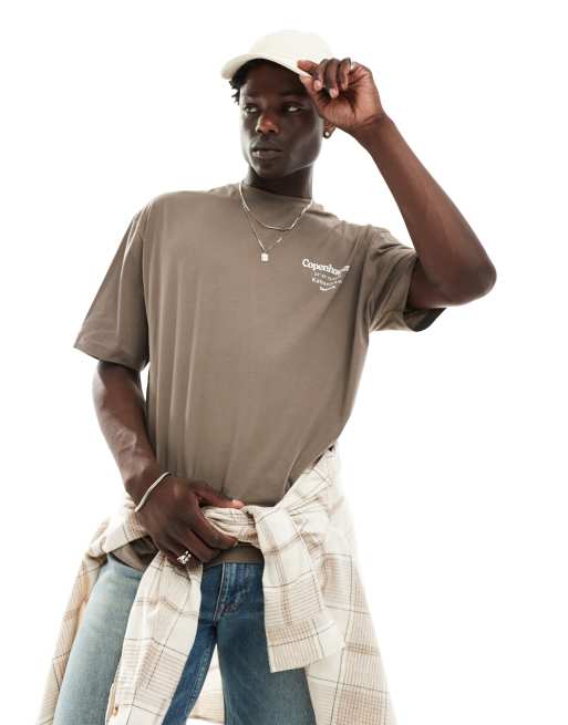ASOS DESIGN relaxed t-shirt in brown with Copenhagen back print, 3 of 4