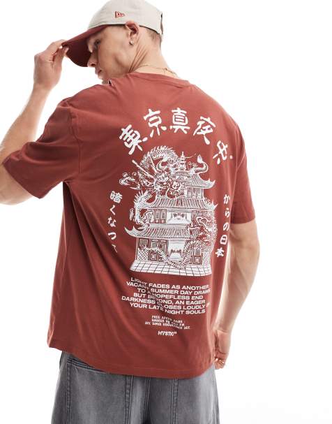 ASOS DESIGN relaxed t-shirt in brown with souvenir back print - view 1