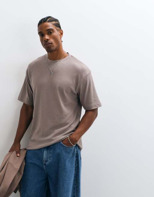 ASOS DESIGN relaxed T-shirt in bruin met textuur, 5 van 5