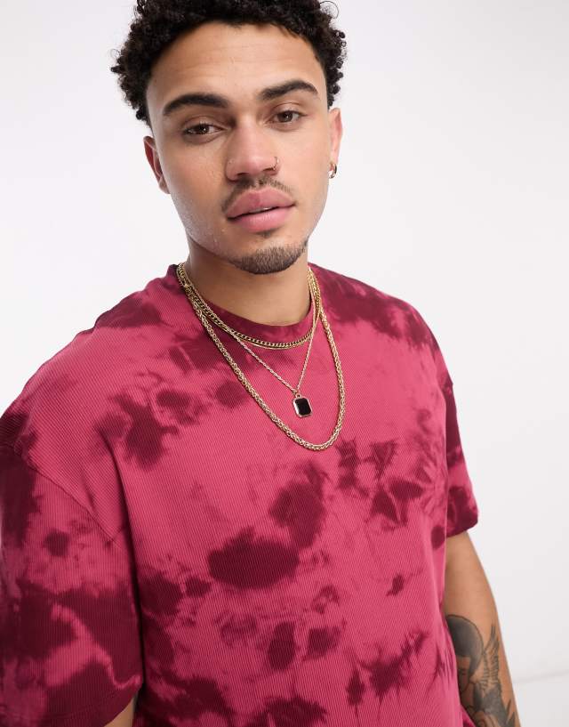 ASOS DESIGN relaxed T-shirt in burgundy tie dye rib