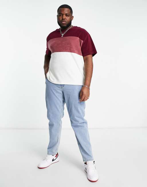 ASOS DESIGN Relaxed T-Shirt In Blue Rib With Navy Colour Block & Chicago  Front Print for Men