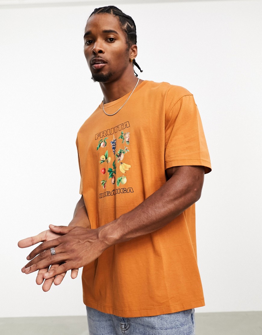 ASOS DESIGN relaxed t-shirt in burnt orange with fruit front print-Neutral