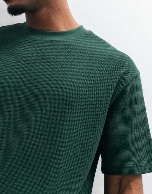 ASOS DESIGN relaxed t-shirt in dark green waffle, 3 of 5
