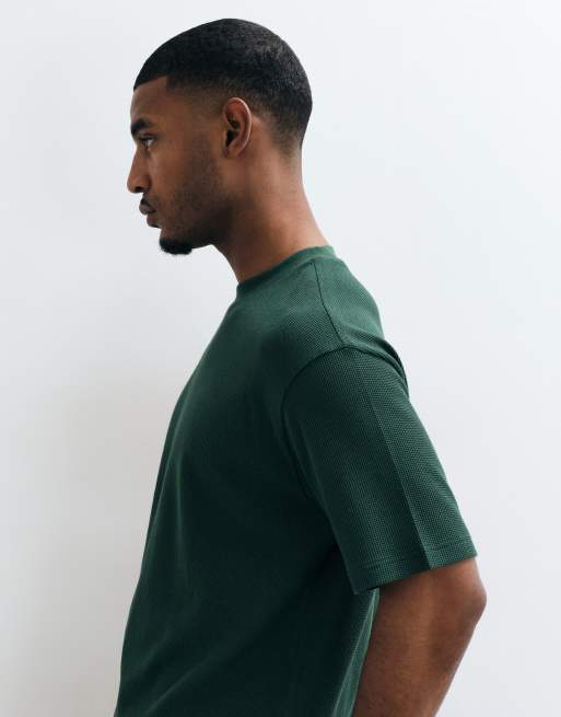 ASOS DESIGN relaxed t-shirt in dark green waffle, 4 of 5