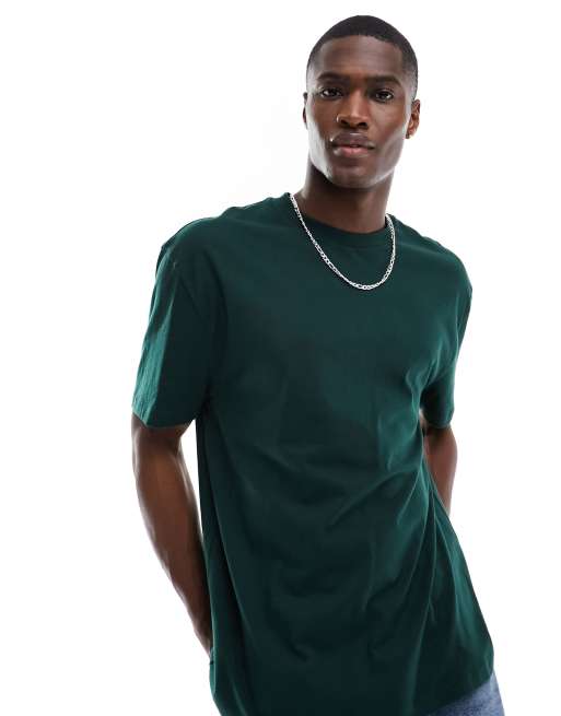 ASOS DESIGN relaxed t-shirt in dark green with rose line drawing