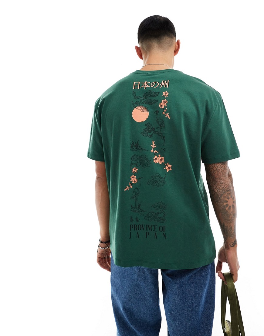 ASOS DESIGN relaxed t-shirt in dark green with souvenir back print