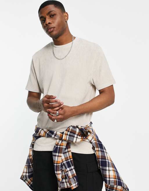 ASOS DESIGN relaxed t-shirt in ecru ribbed velour