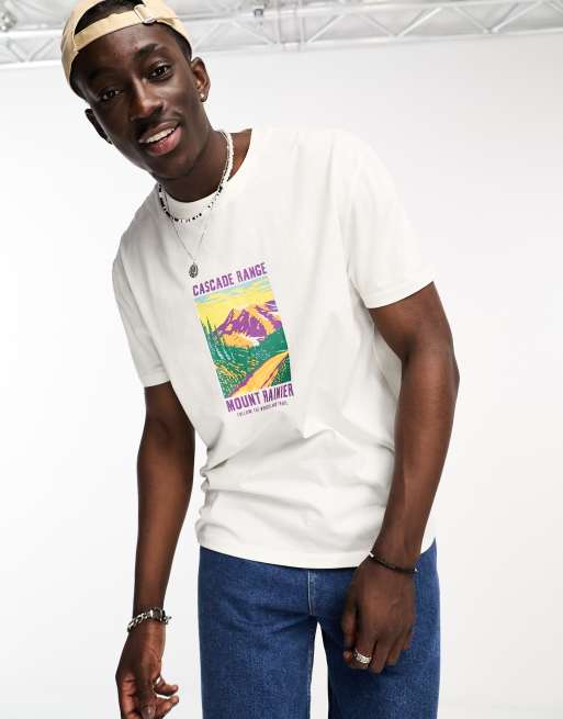 ASOS DESIGN relaxed t-shirt in ecru with mountain chest print