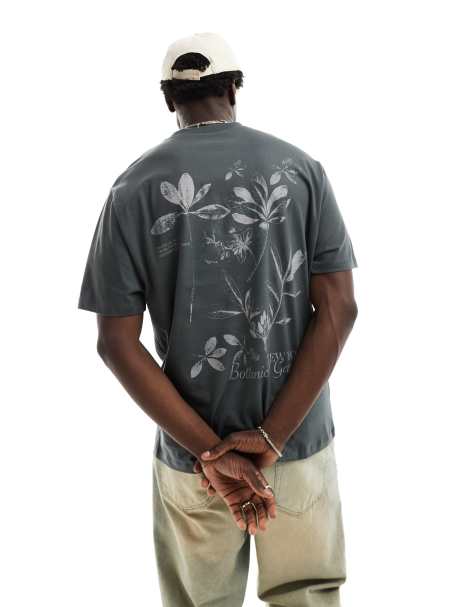 ASOS DESIGN relaxed t-shirt in gray with floral back print - view 1