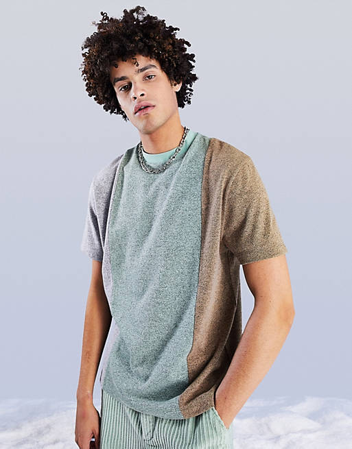 T-Shirts & Vests relaxed t-shirt in green and beige marl colour block 