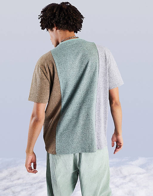 T-Shirts & Vests relaxed t-shirt in green and beige marl colour block 