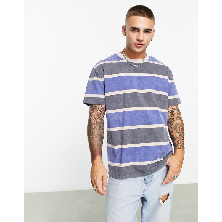 ASOS DESIGN relaxed stripe t-shirt in light blue & white