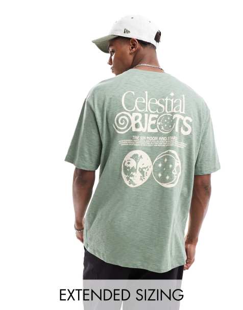 ASOS DESIGN relaxed t-shirt in green fabric with celestial back print - view 1