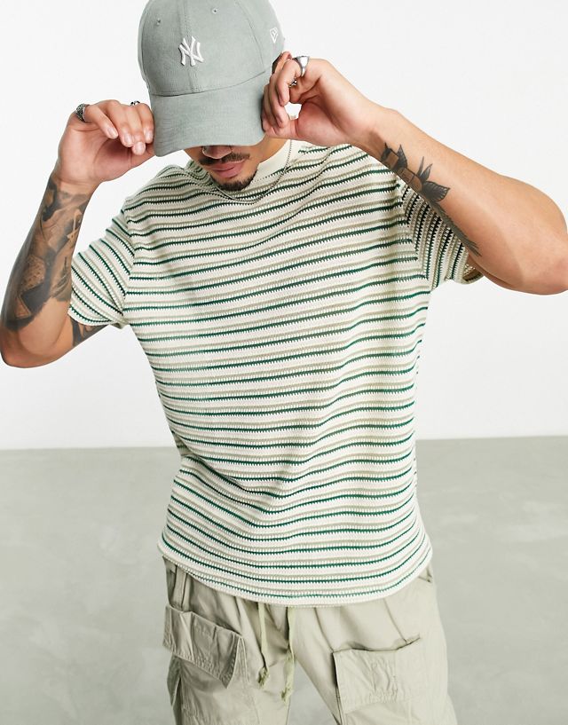 ASOS DESIGN relaxed t-shirt in green & stone textured stripe