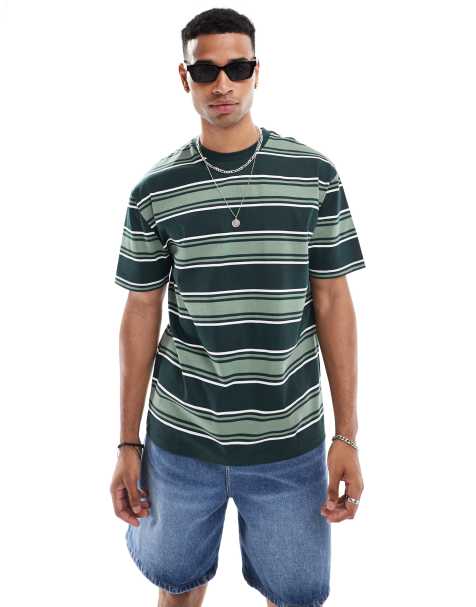 ASOS DESIGN relaxed t-shirt in green stripe - view 1