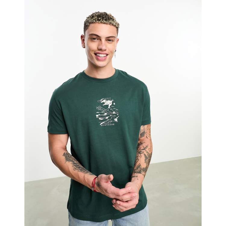 ASOS DESIGN relaxed T shirt in green with chest outdoors print ASOS