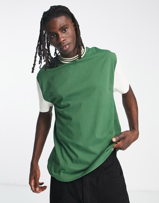 ASOS DESIGN relaxed t-shirt in green with contrast sleeves | ASOS