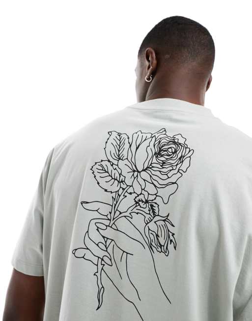 FhyzicsShops DESIGN relaxed t-shirt in grey with floral outline back print