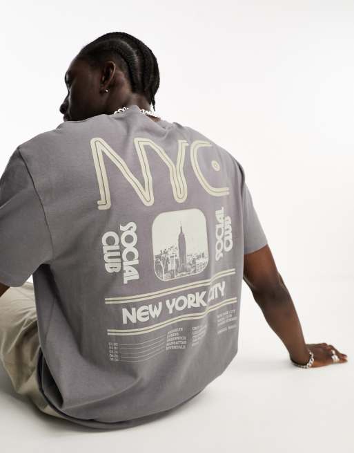 ASOS DESIGN relaxed t-shirt in grey with NYC back print