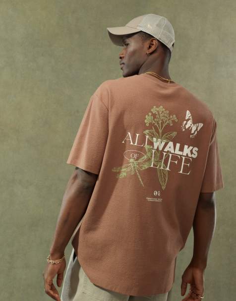 ASOS DESIGN relaxed t-shirt in heavyweight 220gsm brown with butterfly back print - view 1