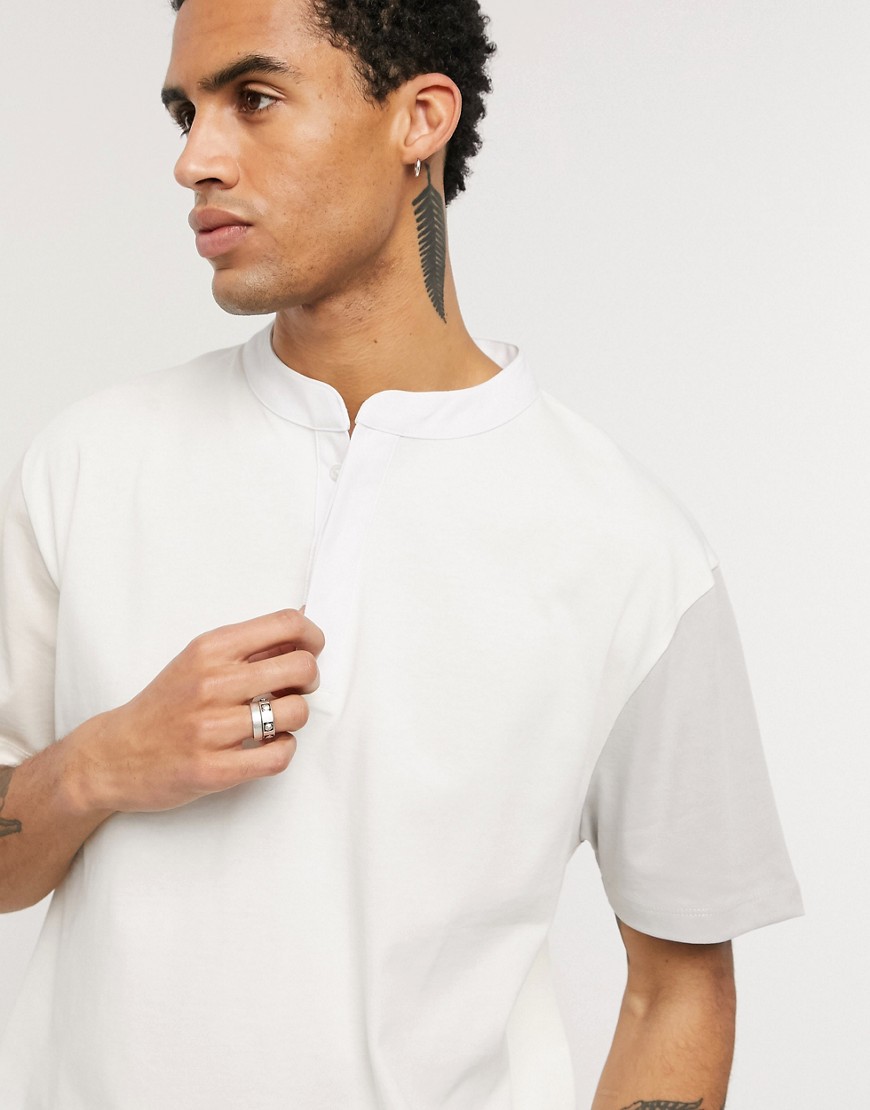 ASOS DESIGN relaxed t-shirt in heavyweight jersey and grandad collar-White