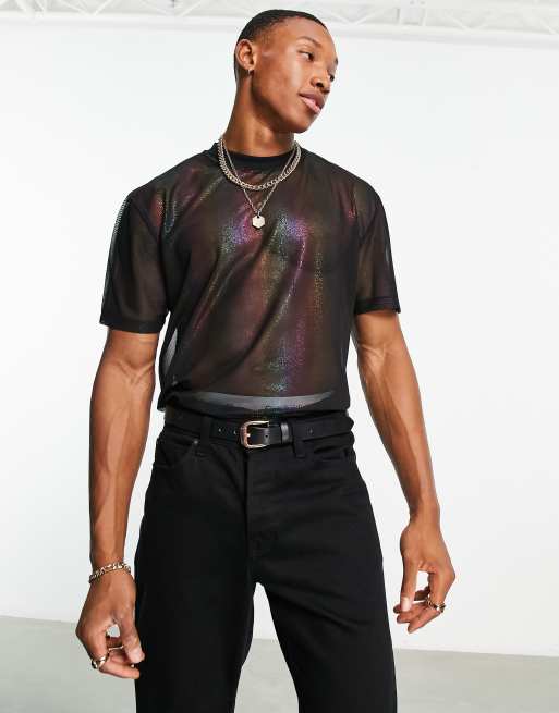 ASOS DESIGN relaxed t-shirt in iridescent mesh