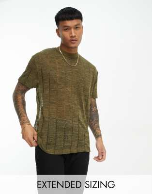 ASOS DESIGN relaxed t-shirt in khaki sheer fabric-Green