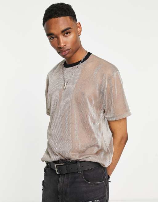 Metallic mesh cheap t shirt