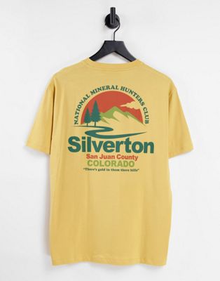ASOS DESIGN relaxed t-shirt in mustard with mountain back print