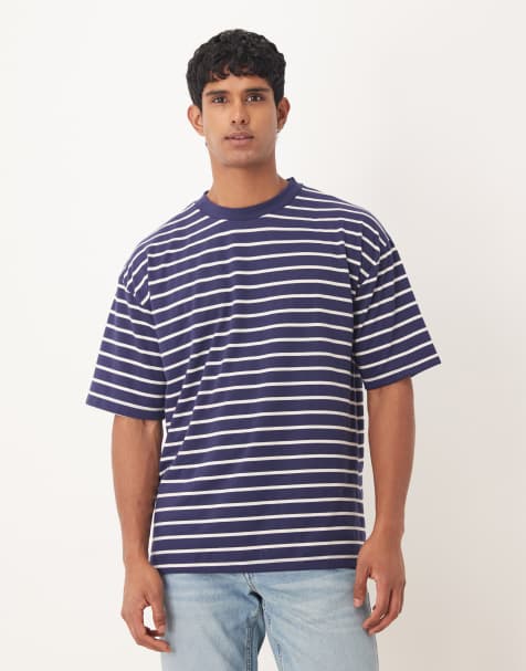 ASOS DESIGN relaxed T-shirt in navy and white stripe - view 1