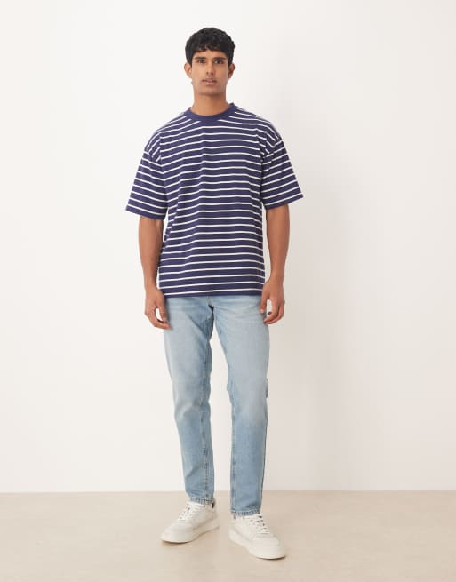ASOS DESIGN relaxed t-shirt in navy and white stripe, 2 of 5