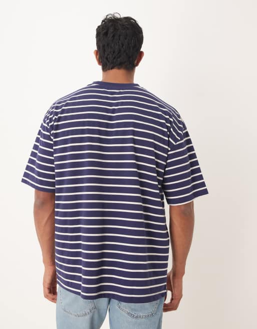 ASOS DESIGN relaxed t-shirt in navy and white stripe, 3 of 5