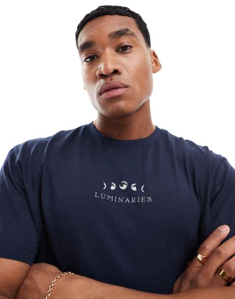 ASOS DESIGN relaxed t-shirt in navy with celestial chest print - view 1